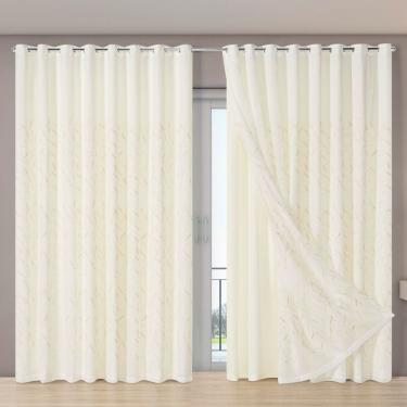 Imagem de Cortina Forro Microfibra Voil Gaze Bordado 2,70 X 2,30 100% Poliéster - Bege