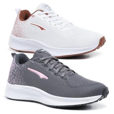 Imagem de Kit 2 Pares Tênis Feminino Caminhada e Academia Corrida Leve Confortavel (Branco e Grafite, BR, Adulto, Numérico, 34)