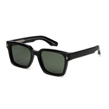 Imagem de JRLLFD Óculos de sol polarizados masculinos de acetato com rebite retangulares UV400 para mulheres (preto e verde)