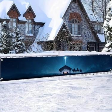 Imagem de HOMETITUTE Banner de presépio 295 x 50 cm com estrela azul para decoração religiosa de Natal, faixa de nascimento sagrado para ambientes internos e externos, igreja, quintal, parede, foto de fundo