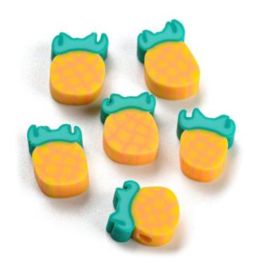 Imagem de KitBeads 1000 peças lindas contas de argila de polímero em forma de fatia de abacaxi, mini contas espaçadoras de frutas de verão para fazer joias, pulseiras, brincos, chaveiros, canetas, artesanato