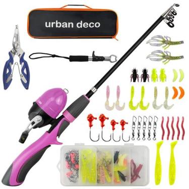 Imagem de Kit de vara de pesca infantil Urban Deco telescópica de 127 cm rosa