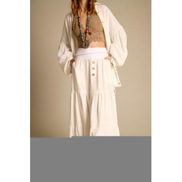Imagem de Saia Longa 3 Marias De Linho Com Cinto Trançado Branco Yacamim I1, M, 