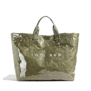 Imagem de EFDNK-HB Sacolas femininas de PVC cor sólida simples lazer ao ar livre bolsa de grande capacidade para trabalho, Verde, One Size