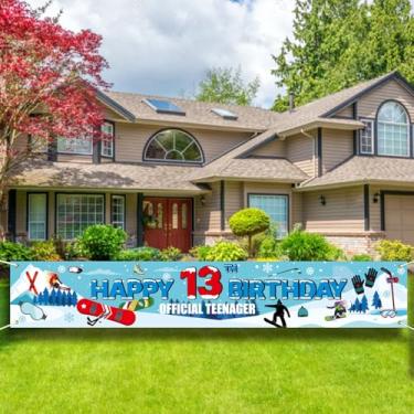 Imagem de Faixa de adolescente oficial de esqui na neve - 25 x 4 m, faixa de feliz aniversário de 13 anos, suprimentos de festa de 13 anos para decoração de quintal ao ar livre.