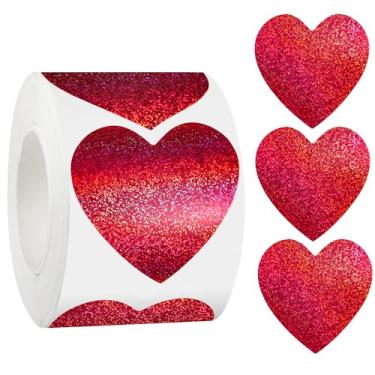 Imagem de Adesivos de coração vermelho de 2,5 cm - 500 peças de rolo de adesivos em forma de coração com glitter para crianças, suprimentos de sala de aula, adesivo autoadesivo de incentivo de amor para selo de