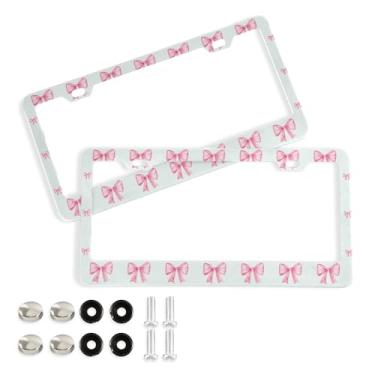 Imagem de SEHANY Lindas molduras de placa de licença de laço rosa, moldura de placa de carro de alumínio à prova de ferrugem com orifícios elípticos e parafusos serve para veículos padrão dos EUA tamanho