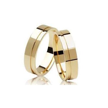 Imagem de Par Aliança Anel Casamento e Noivado Ouro 18 Kilates com Risco 12 gram