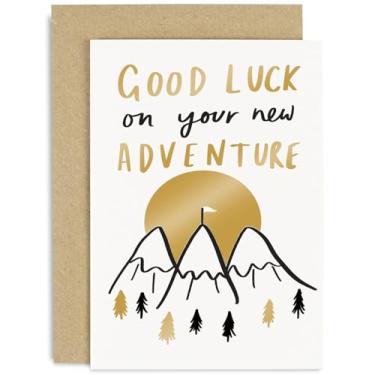 Imagem de Old English Co. Cartão Good Luck On New Adventure Mountains - Leaving Farewell Best Wishes Card For New Job, Retirement, School | Em branco por dentro com envelope
