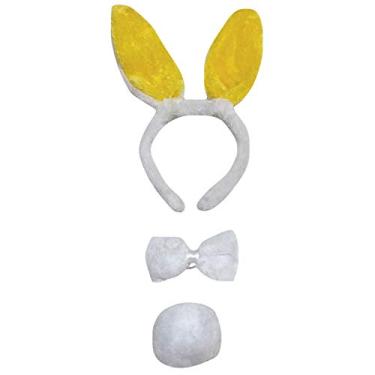 Imagem de Petitebella Tiara de orelha de coelho com cauda de gravata borboleta 3 peças (branco/amarelo, tamanho único)