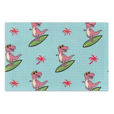 Imagem de Quebra-cabeças para adultos 1000 peças de desenho animado Rex prancha de surfe azul-petróleo animal divertido quebra-cabeça rígido família elefante branco presentes, 75 x 40 centímetros