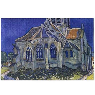 Imagem de Vincent Vangogh Igreja Auvers Quebra-cabeça adulto 500 peças engraçadas presentes tecnológicos jogo personalizado exclusivo colorido arte de pintura animal, 52 cm x 37,8 cm