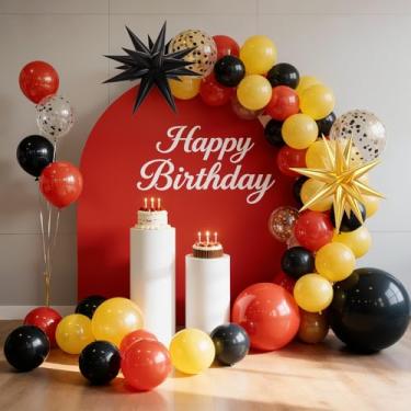 Imagem de 58 peças de balões vermelhos amarelos pretos vermelhos e pretos balões de confetes de estrelas de 30,5 cm decorações temáticas de mouse para festa de aniversário, decoração de fundo de chá de bebê