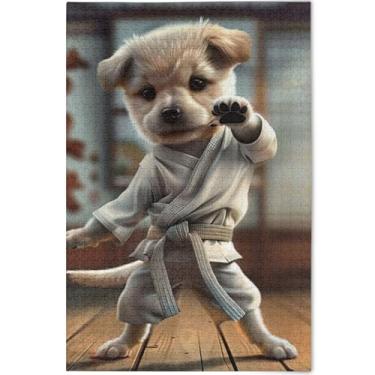 Imagem de Quebra-cabeça de pose de karatê de cachorro fofo 1000 peças adultos arte floral animal legal grande quebra-cabeça personalizado engraçado, 75 cm x 50 cm