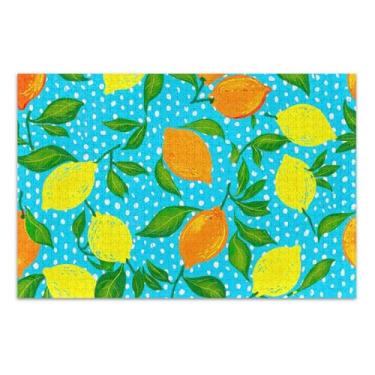 Imagem de Jigsaw 1000 quebra-cabeças para adultos arte animal impressão personalizada adultos arte quebra-cabeça amarelo laranja limões azul branco elefante festa presentes, 75 x 40 centímetros