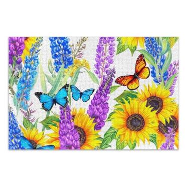 Imagem de Quebra-cabeça para adultos 1000 peças pintura de arte animal personalizado mordaça presente quebra-cabeça lindo girassol butterfiles jogo quebra-cabeça, 75 x 40 centímetros