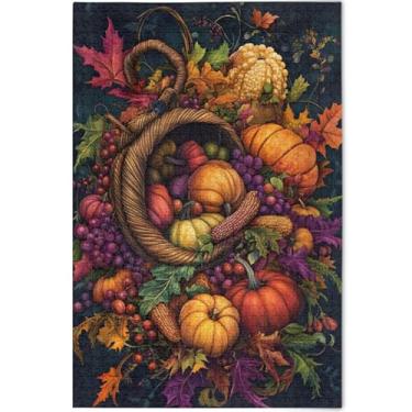 Imagem de Quebra-cabeça personalizado de cornucópia vibrante outono vegetal adultos 1000 peças pintura de arte floral quebra-cabeças legais para adultos quebra-cabeça jogo de presentes tecnológicos, 75 cm x 50
