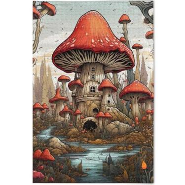 Imagem de Quebra-cabeça personalizado castelos de cogumelos 1000 peças para adultos jogo engraçado natureza grande pintura de belas artes, 75 x 50 cm