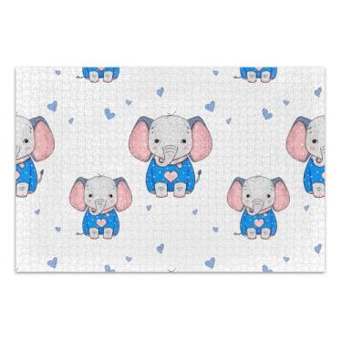Imagem de Quebra-cabeça de 1000 peças para adultos, elefantes fofos, cenário azul, branco, arte floral, quebra-cabeça rígido para adultos, presentes tecnológicos de jogos, 75 x 40 cm