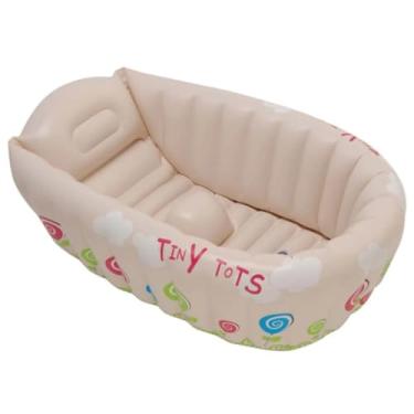 Imagem de Banheira Bebê Inflável 55L com Indicador de Temperatura PVC Resistente para Banho Infantil (Bege)