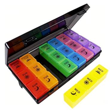 Imagem de Acquwistach Organizador semanal de comprimidos 3 vezes ao dia, caixa de comprimidos à prova de umidade de 7 dias com 21 compartimentos, recipiente portátil de viagem para vitaminas e suplementos de