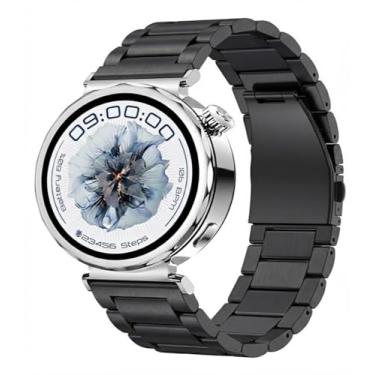 Imagem de Pulseira de Aço Inoxidável (PRETA) para Smartwatch Aurafit Ella 4 AM35 – Metal Elo Sólido, Fecho de Segurança e Acabamento Premium