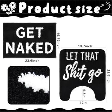 Imagem de Drydiet 2 peças tapete de banheiro em forma de U tapete de banheiro fofo lavável macio e absorvente tapetes de banheiro antiderrapante lavagem à máquina decoração engraçada (preto, 61 cm x 50 cm plus