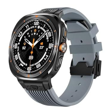 Imagem de KKFAUS Pulseira masculina de borracha esportiva para Samsung Galaxy Watch Ultra 7 de 47 mm de aço inoxidável para Galaxy Watch 7 Ultra (cinza preto)