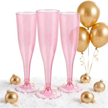 Imagem de WDF Pacote com 36 taças de champanhe de plástico rosa transparente - taças de champanhe rosa de 200 ml, taças de champanhe descartáveis para festa de dia dos namorados e ano novo