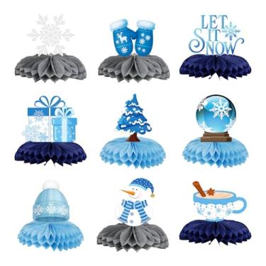 Imagem de 9un Decorações Inverno Honeycomb, 3D Centros Mesa Boneco Neve Floco Neve Tema de Inverno Decoração de Mesa Honeycomb para Ação Graças Natal Festa Aniversário