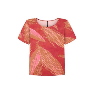 Imagem de Blusa Lunender Em Viscose Estampada Vermelho Tam. G-Feminino