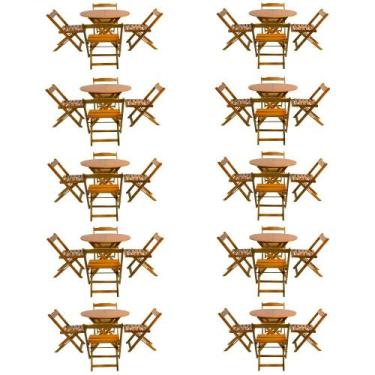 Imagem de Kit 10 Jogos de Mesa Dobravel com 4 Cadeiras Tampo Redondo 70x70 Mel -