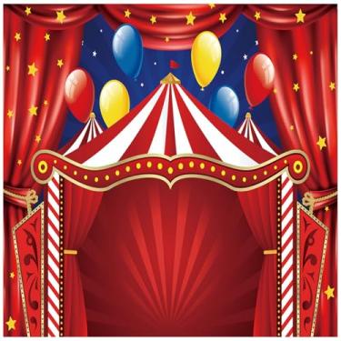 Imagem de Pano de fundo para fotos de circo, carnaval, crianças, adultos, 20 x 2,3 m, cortina vermelha, barraca listrada, céu estrelado, fotografia, fundo, festa de aniversário, celebração, banner, poliéster