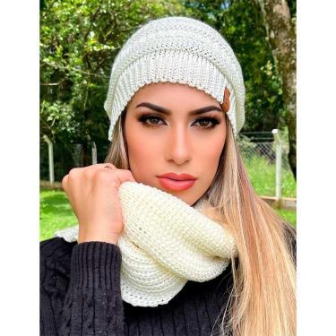 Imagem de Touca feminina masculina lã e cachecol gola tricot frio kit-Unissex