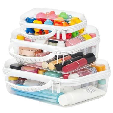 Imagem de 3 peças, capa rígida transparente com zíper, bolsa rígida transparente com zíper, caixas organizadoras de viagem à prova d'água, bolsa de higiene pessoal resistente à água, caixa de armazenamento de