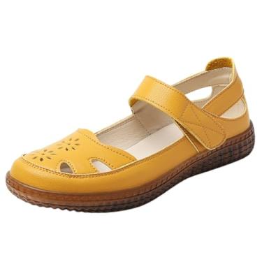 Imagem de Tênis feminino sem cadarço, respirável, bico redondo, casual, confortável, para primavera, verão, vários cabedal de poliuretano, Amarelo, 38