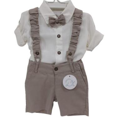Imagem de Conjunto Suspensório + Camisa Bebê Menino Luxo D'Tuia 2530 - Kaki - M ( 6 - 9 MESES )-Masculino