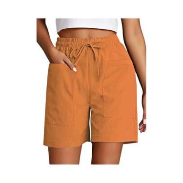 Imagem de Bermuda Feminina De Cintura Alta Com 4 Polegadas, Corte Solto, Casual,