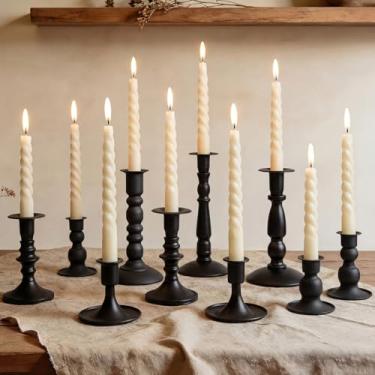Imagem de Mumufy 10 peças de castiçais de metal preto, castiçais cônicos vintage, decoração de palito de vela para mesa de cornija de mesa de centro de mesa de jantar de casamento decoração de lareira