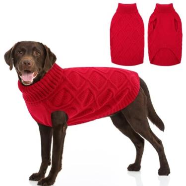 Imagem de SUNFURA Suéter para cães, suéteres de Natal para cães, pulôver quente de malha de gola rolê com orifício para coleira para cães extra grandes, meninos e meninas, roupas grossas para animais de