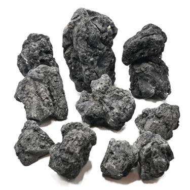 Imagem de Pedras vulcânicas negras de pedra vulcânica para aquascape 13,6 kg rochas vulcânicas naturais para aquário de peixes, terrário, habitat de répteis, decoração de paisagismo (10-12 peças 10-23 cm)