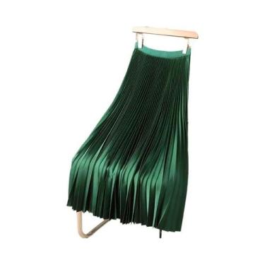 Imagem de Saia Midi Plissada De Cetim Vintage Feminina Com Cintura Alta E Elásti