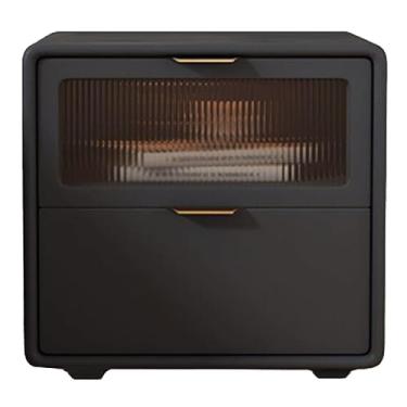 Imagem de Mesa de cabeceira industrial grande Space Simple Ht Stand Wood Leather Wrap Mesa de cabeceira de 2 camadas para sala de estar, quarto, móveis de cabeceira