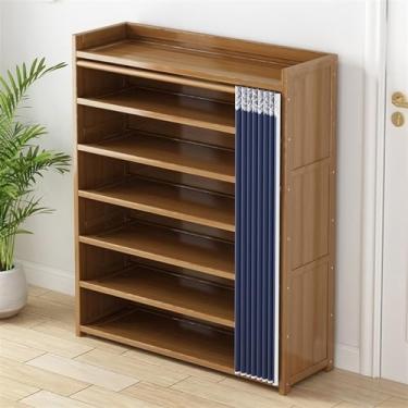 Imagem de Prateleira organizadora de sapatos, sapateira para entrada, organizador de sapatos de bambu com capa de tecido, prateleira de armazenamento de sapatos para corredor, sapato, 5 camadas, 80 cm