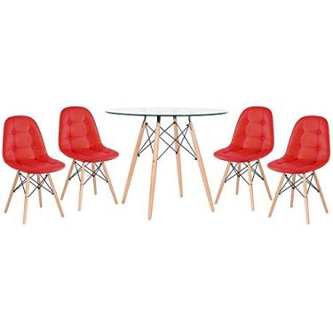 Imagem de Loft7, KIT - Mesa de vidro Eames 90 cm + 4 cadeiras Eames Botonê Laranja