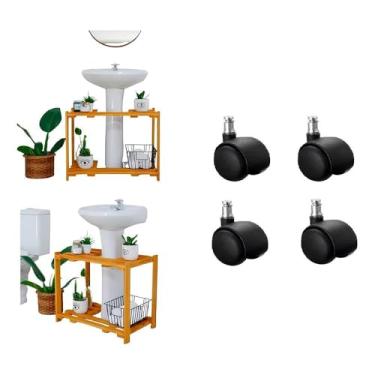 Imagem de estante com 2 prateleiras banheiro, gabinete para coluna de pia, organizador de armazenamento banheiro (Com Rodas)