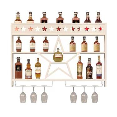 Imagem de Rack de vinho de metal montado na parede, suporte de exibição suspenso de unidade de bar, prateleiras flutuantes multifuncionais com suporte de vidro, organizador de armazenamento de vinho, para casa