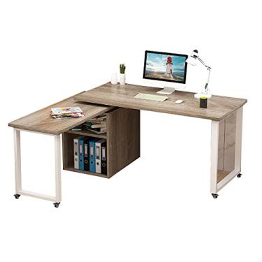 Imagem de U5GAAALPPQ9 Mesa giratória para casa, mesa de computador, mesa de jogos com rodas, mesa de escrita moderna com parte superior ajustável, cor de madeira e preta (cor de madeira)