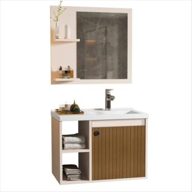 Imagem de Conjunto Gabinete de Banheiro 60cm com Espelheira e Cuba – Armário Organizador para Higiene e Cosméticos, Kit Completo para Banheiro Doméstico