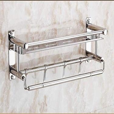 Imagem de Prateleira de aço inoxidável aquecedor de toalhas único montado na parede rack de acabamento de canto de banheiro dimensões da prateleira de perfuração gratuita (tamanho: 50 15 16 cm) armazenamento